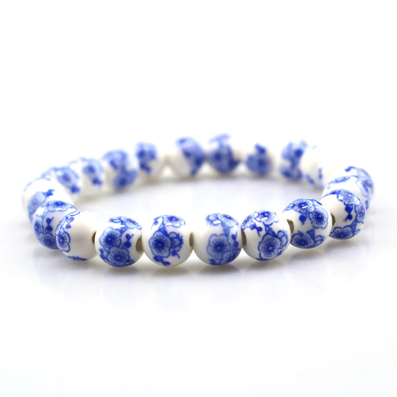 

Chinese Style Ladies Bracelets 8MM Blue White Porcelain Bracelet Men and Women Couples Bracelets Special Porcelain Ornaments