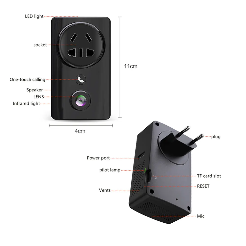 HKIXDISTE HD 1080P Wireless IP Camera Wall Socket Charger Adapter 180 Degree Fisheye Smart Indoor Baby Monitor Plug and Play
