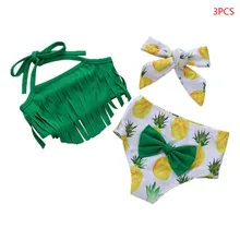 3 шт./компл., детский купальник, платье с кружевом, принт ананаса, купальники для девочек, одежда для бассейна