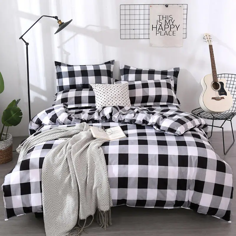 

Soft 3/4pcs Aloe Cotton Duvet Cover&Flat Bed Sheet&Pillowcase Comfortable Geometric Pattern Bedding Set Home Textile Wholesale
