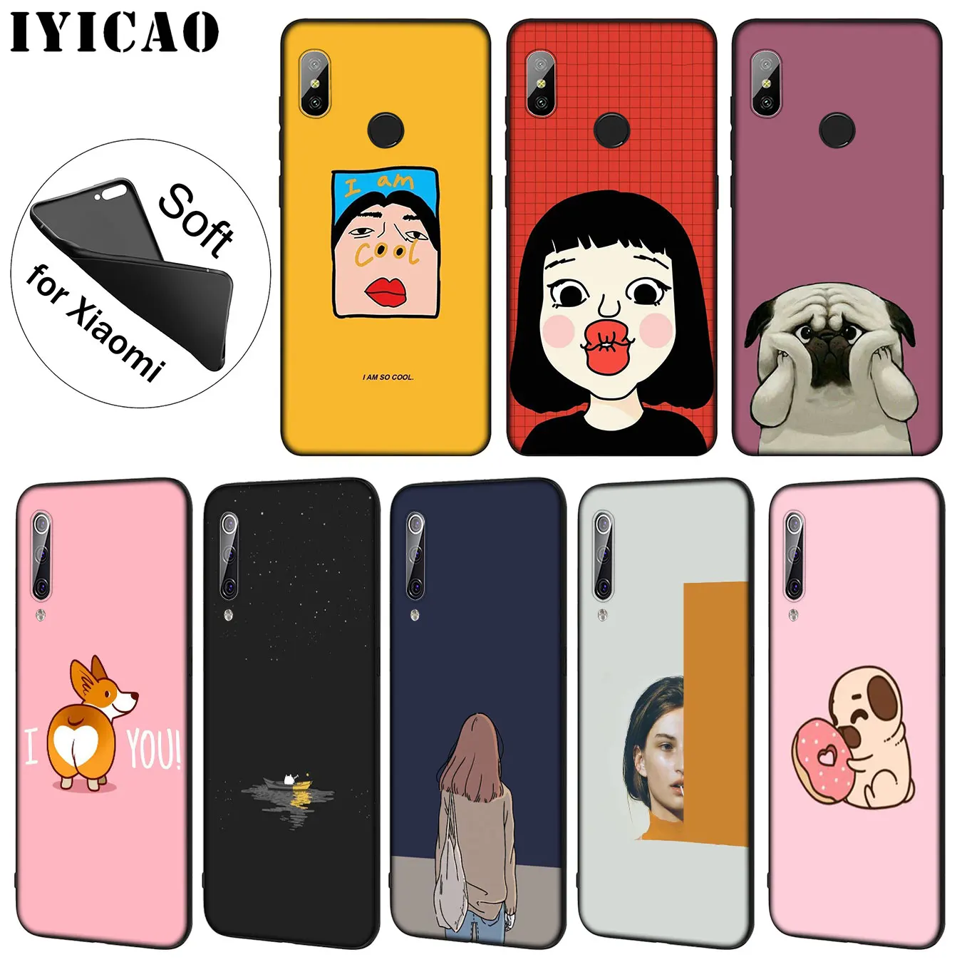IYICAO Cute anime art Dog Soft Silicone Phone Case for Xiaomi Mi 10 9 9T CC9 CC9E 8 SE A3 Pro A1 A2 Lite 6 pocophone f1 mi9 mi8 |