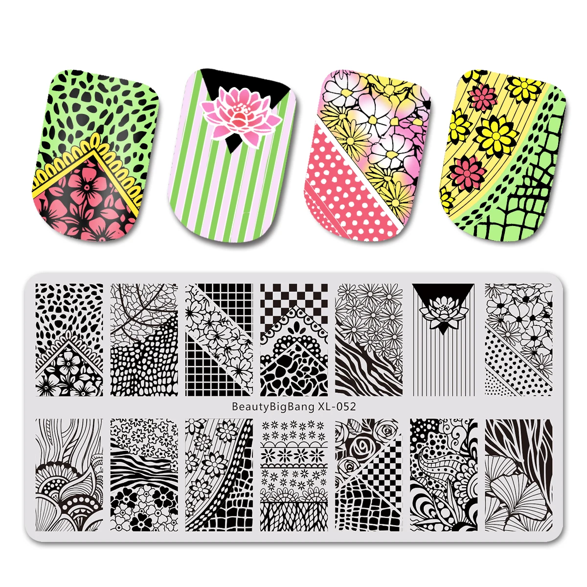 BEAUTYBIGBANG 6*12cm Nail Art Stamping Plates Rectangle Template Square Geometric stitching Sweater Pattern Flower XL042 - Цвет: 684467770555