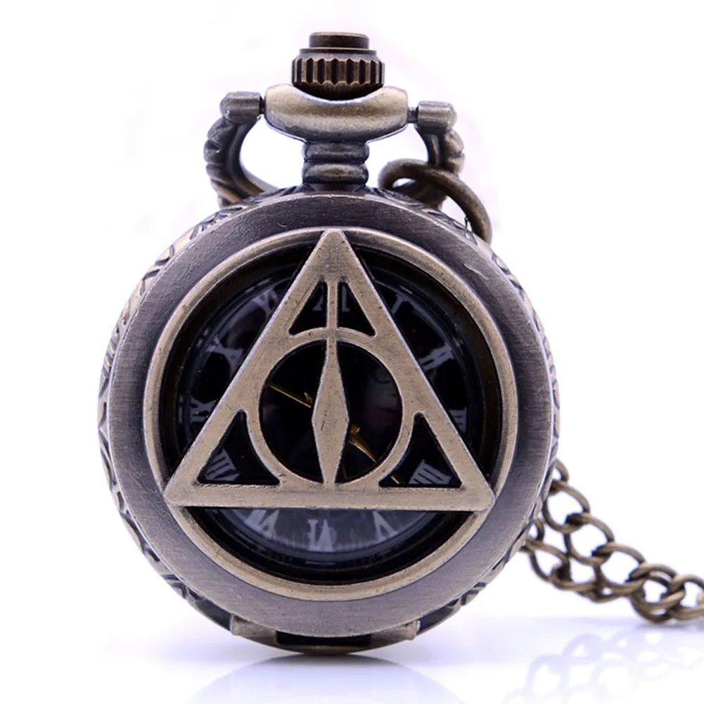 

Bronze Harry Potter and the Deathly Hallows Character Dial Quartz Pocket Watch Analog Pendant Necklace Mens Womens Watches Gift