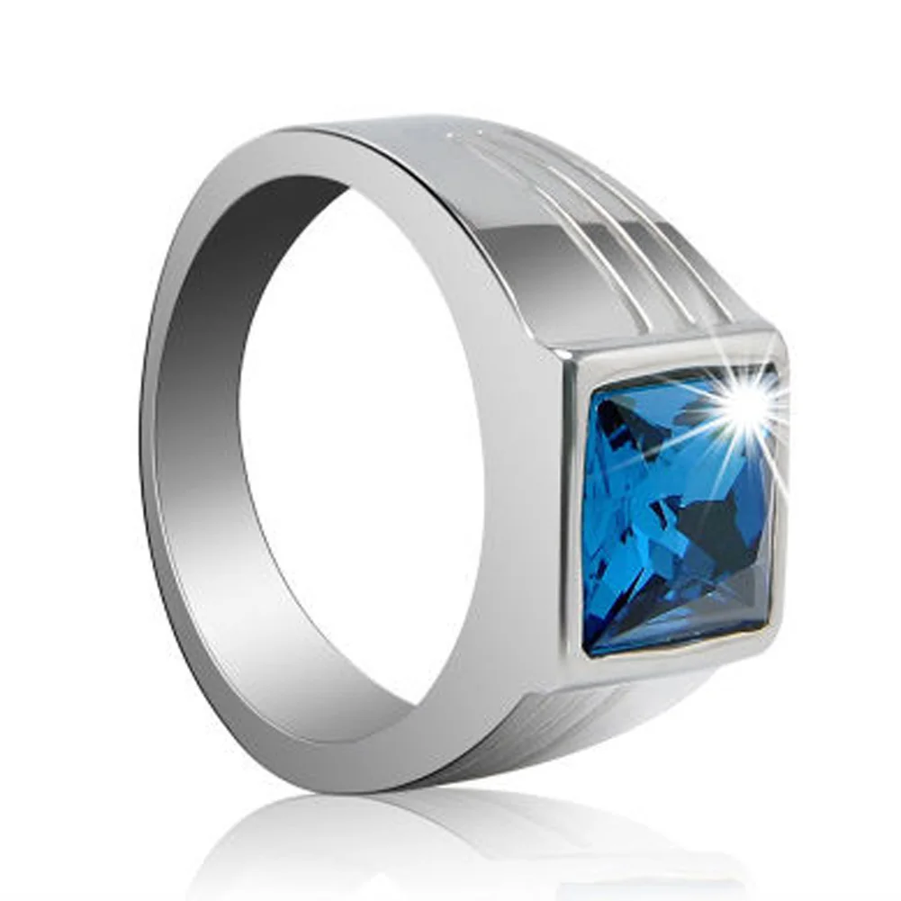 Мужское кольцо серебряного цвета с синим камнем, ювелирное обручальное кольцо подарок для отца на день
