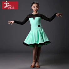 Новое поступление, профессиональное детское платье для латиноамериканских танцев, модные лоскутные платья с длинными рукавами для выступлений