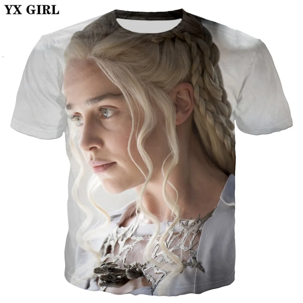 

YX GIRL 2018 summer New Fashion Mens 3d t-shirt Game of Thrones Daenerys Targaryen Printed T-Shirt Women Men Cool T shirts