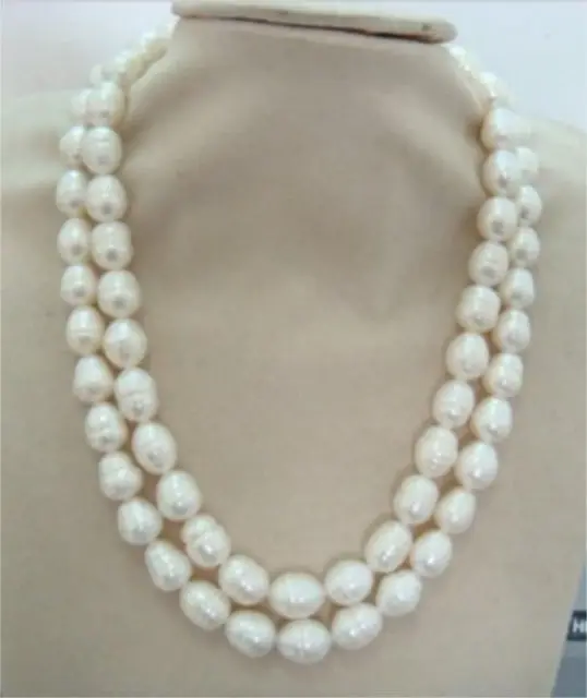 

double strands 11-12mm natural south sea white pearl necklace 18-20inch