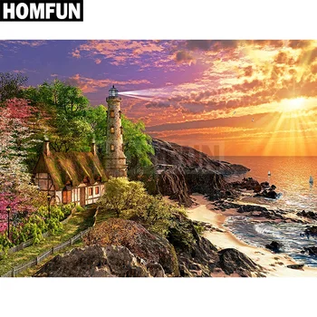 

HOMFUN Full Square/Round Drill 5D DIY Diamond Painting "lighthous Scenic" 3D Embroidery Cross Stitch 5D Decor Gift A00396