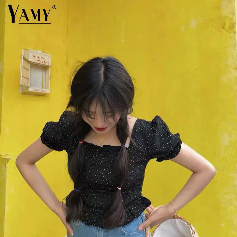 Блузка с рюшами для женщин Ретро стиль camisas mujer Корейская блузка женская одежда 2019