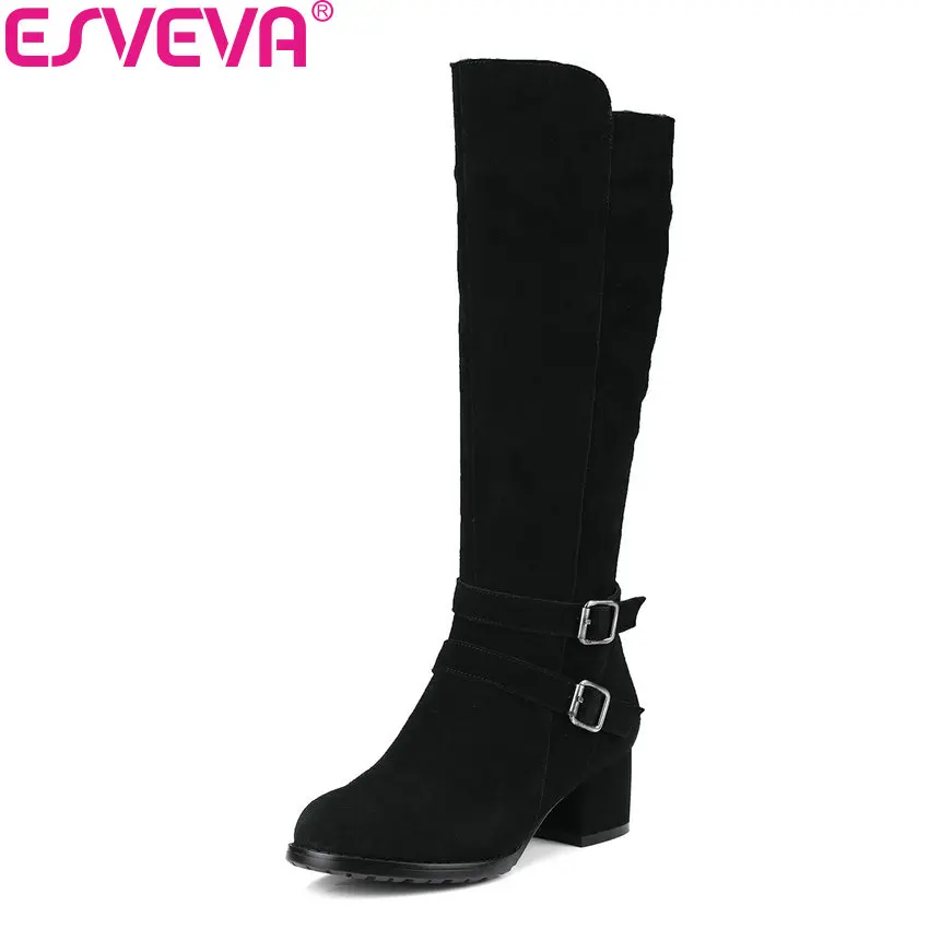 Long Hauts 40 34 Carré Hauteur 2018 Courtes Taille Talons Vache Peluche Genou Chaud Bottes Dames Noir Femmes Du À Élégant En Esveva Daim fFpwUqR