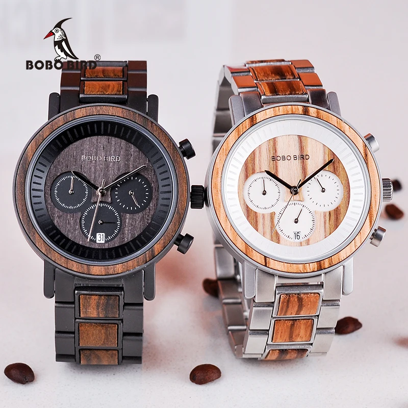 BOBO BIRD Watch Men Quality Wooden Wristwatch relojes hombre Male Show date Gift saat erkek Timepieces Stainless steel and wood