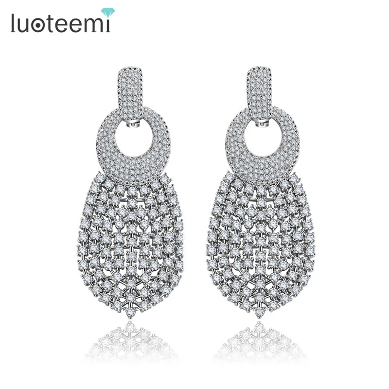 

LUOTEEMI Europe Style Weddings Jewelry Big Long Drop Earrings White Gold-Color Noble CZ Dangle Brincos for Women Party Gift