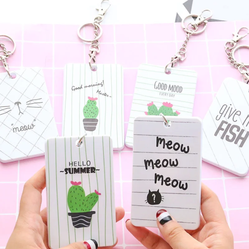 

1 Pcs/set Kawaii Creative Cactus&Cat Acrylic Card Cover Bus Bank Id Card Case Holder with Clasp