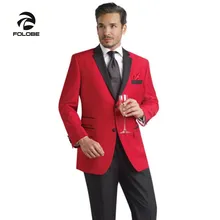 FOLOBE Custom Made Red Men Slim Fits Suits 3 PCS Tuxedos Grooms Suits Wedding Suits Formal Party Suits