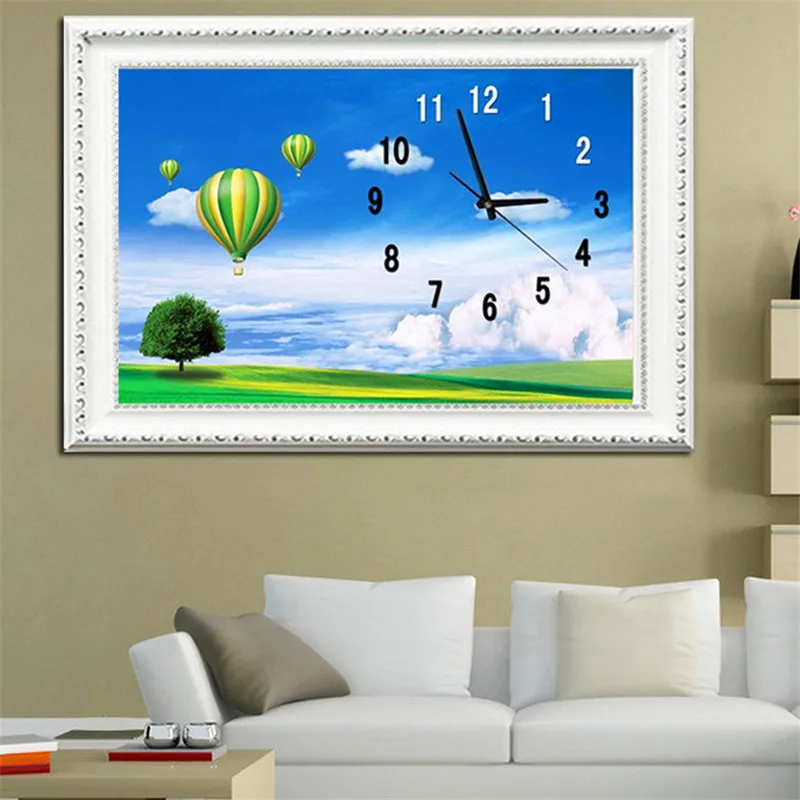 

Diy Diamond Painting Clock Diamond Embroidered Diamond Painting landscape balloon Elk Bedroom Sticker Cross Stitch Wall Clock