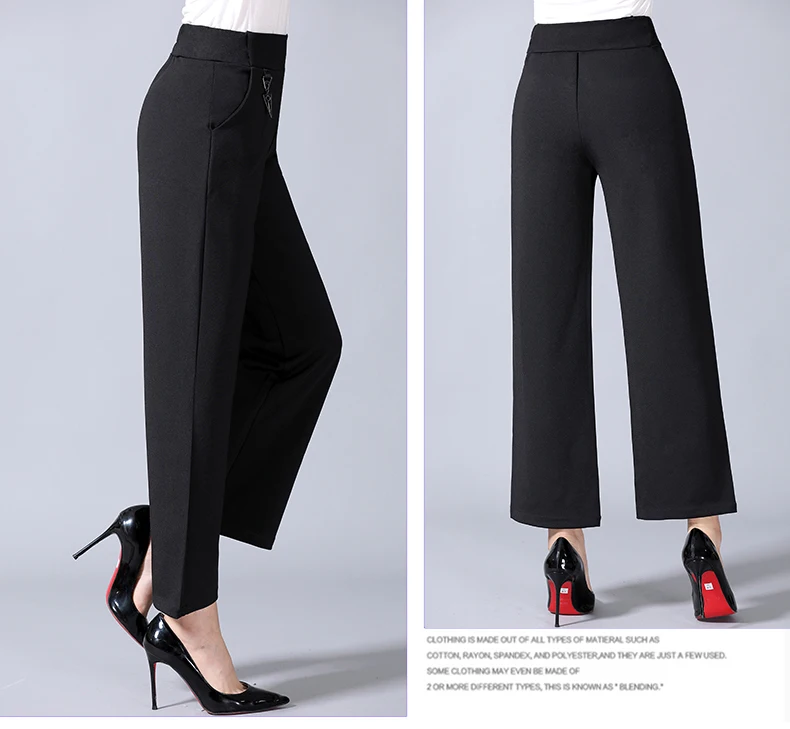 Women Elegant Wide Leg Pants Black Elastic Band High Waist Trousers Woman Smart Casual Pants Loose Trouser Lady Office Clothings (4)