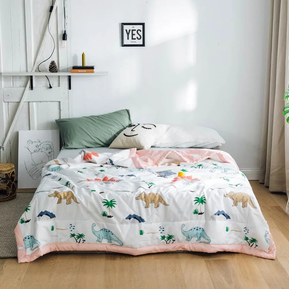 

2019 INS Cartoon Dinosaurs Stitching Comforter Summer Quilt Cotton Fabric Quilting Blanket Twin Full Queen Size Bedspread