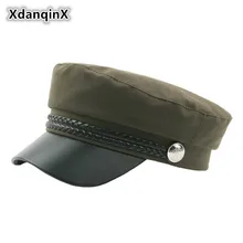 XdanqinX, для взрослых, женские, простые, Ретро стиль, хлопок, лен, военные шапки, кожа, веревка, кнопка, украшение, плоский верх, шапка, студенческие шапки