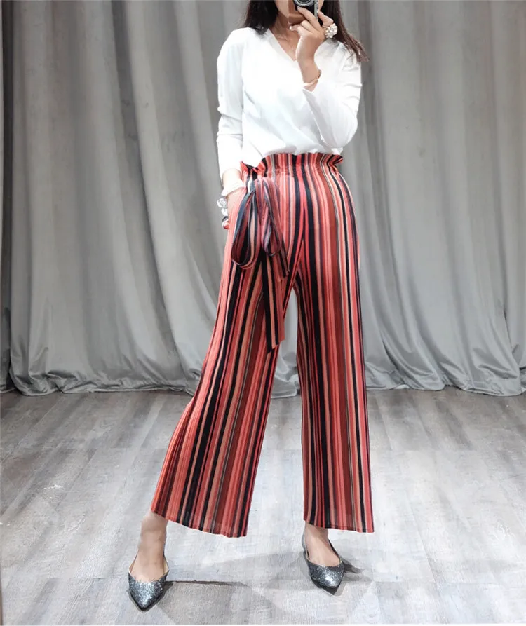 Pantalones Color En Loose Photo Abrir Libre Plisada Gasa Nuevas Envío photo Stock Color Rayas Anchos Femeninos Las Tenedor 76Iqwq0TU