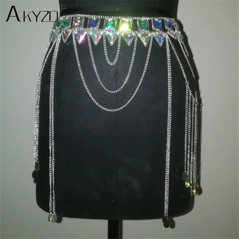 AKYZO Crazy crystal sequin женские комплекты из 2 предметов забавные праздничные наряды ручной работы в стиле пэчворк с металлической кисточкой и цепочкой Женский комплект