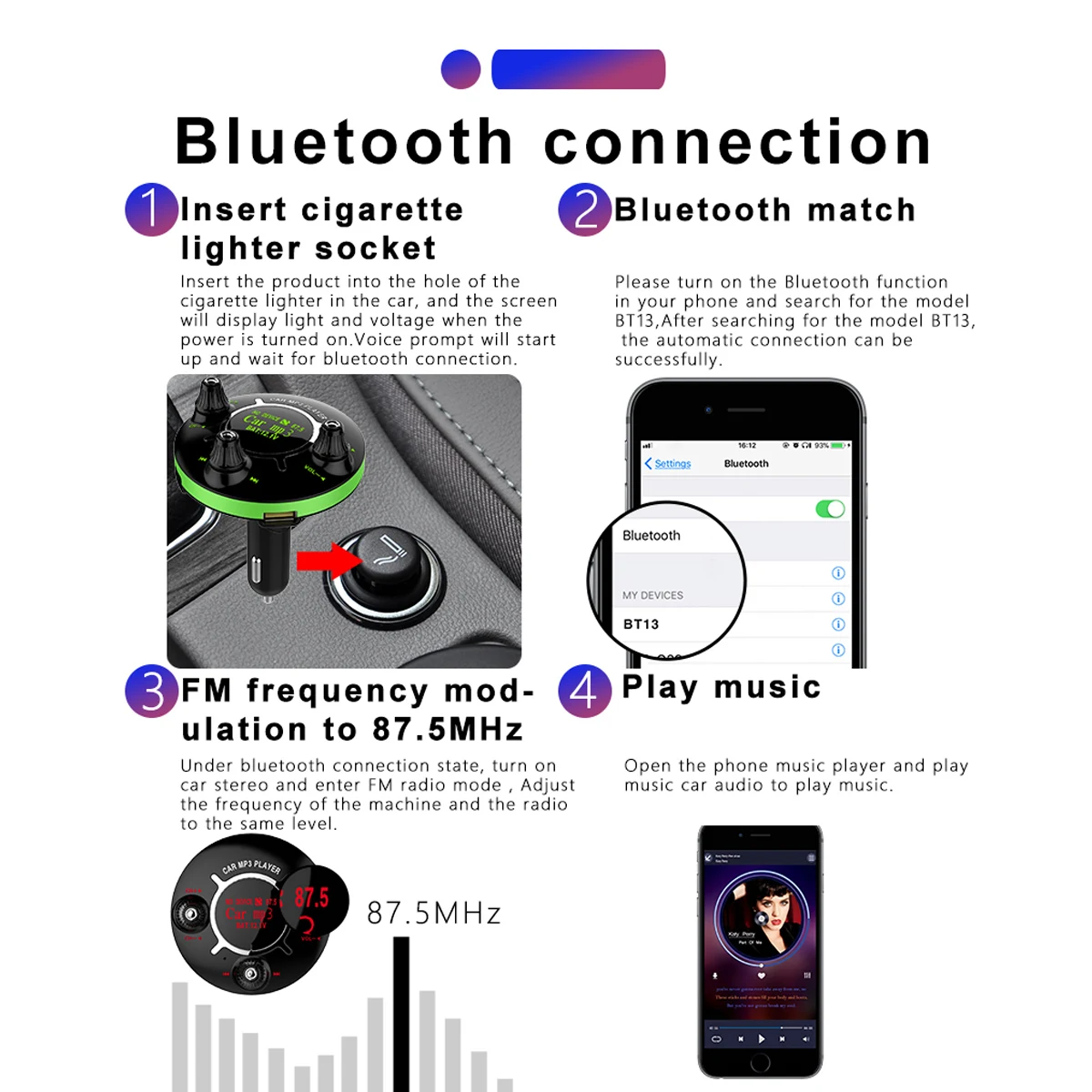 BT13 круглый уникальный дизайн автомобиля беспроводной Bluetooth U диск/Aux MP3 плеер двойной USB быстрая зарядка автомобильное зарядное устройство FM радио передатчик Комплект