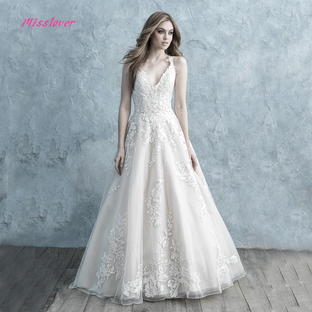 

Vestido De Noiva Luxury lace A-line Bride Wedding Dress 2019 new Embroidery Bridal Gown Sexy V-neck backless Robe de mariee