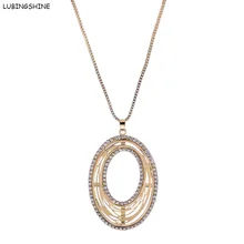 LUBINGSHINE Top Quantily Geometric Necklace Hollow Out Oval Big Gold Color Pendants Necklaces Sweater Jewelry Chain