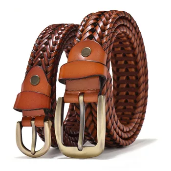 

Men Women Handmade Split Leather Woven Belt Vintage Retro Couple Models Belt Women's Breathable Pin Buckle Belt Waist Strap