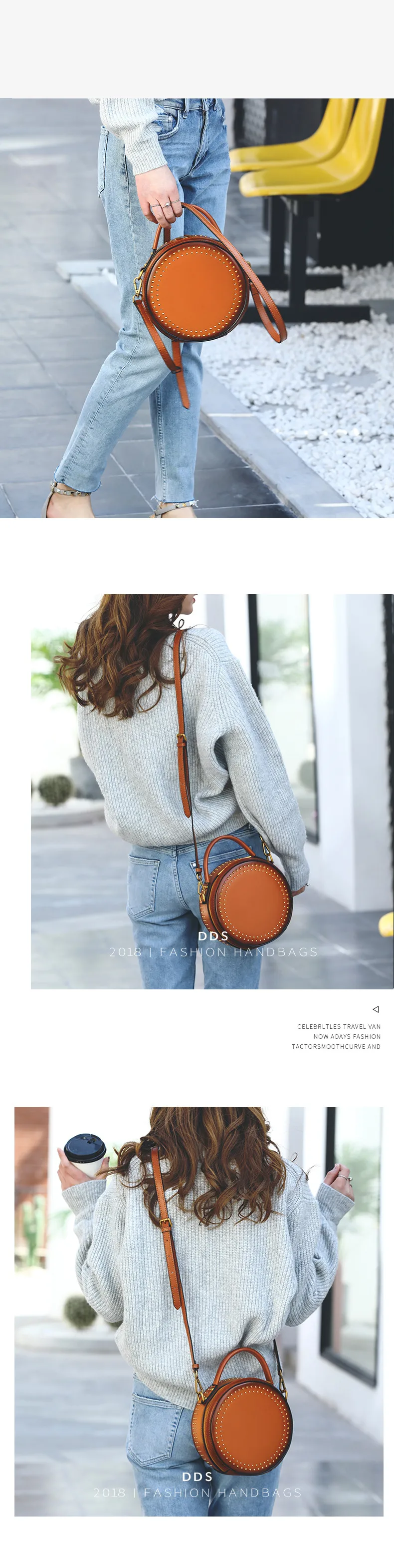 2018 Новая женская маленькая круглая заклепка, сумка-мессенджер из натуральной кожи, мини-сумка, женская сумка на плечо, портативная