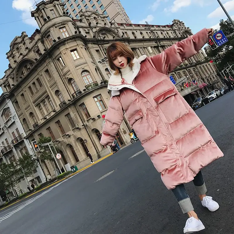 2018 Winter New Gold Velvet Plus Size Women Down Cotton Parka Female Big Pockets Hooded Warm Thick Loose Casual Coat Jacket D44 2018 Winter New Gold Velvet Plus Size Women Down Cotton Parka Female Big Pockets Hooded Warm Thick Loose Casual Coat Jacket D44