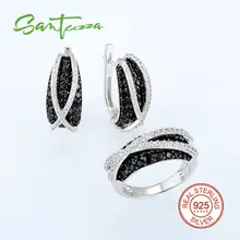 Sistemas de la joyería Para Las Mujeres Natur Piedra Negro Espinela CZ Diamond Jewelry Set Anillo Pendientes Set 925 Joyería de Plata Esterlina Conjunto