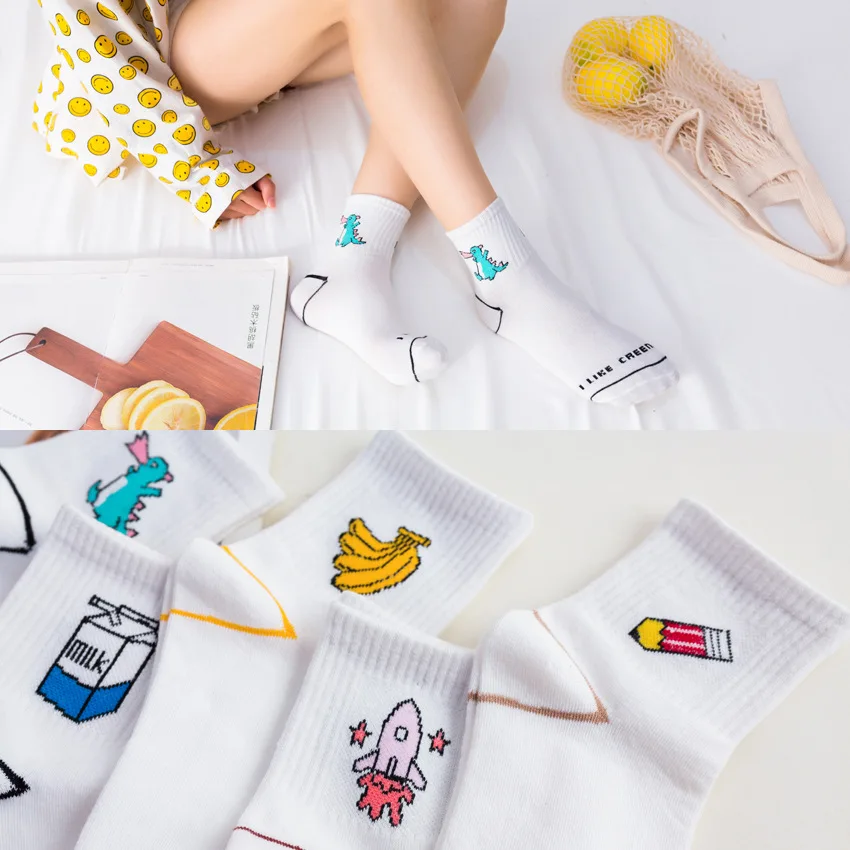 

Women Brand Cartoon Character Cotton Socks Harajuku Female Cute Skatebord Socks Hipster Fashion Animal Print Ankle Socks