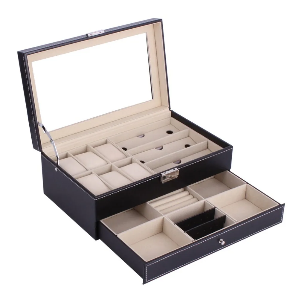 Многофункциональный двухслойный деревянный ящик для хранения ювелирных часов солнцезащитные очки Часы Дисплей Слот Чехол Контейнер