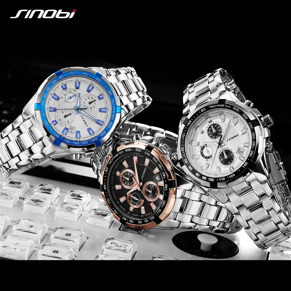 SINOBI Relojes Hombre Masculino Топ бренд класса люкс Бизнес Кварцевые наручные часы с хронографом Мужские часы Мужские Водонепроницаемые наручные часы