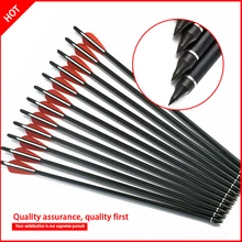12 шт. охотничья стрельба 22 дюймов арбалет стрела смешанный карбоновый вал красный белый лист перо сменный наконечник стрелы
