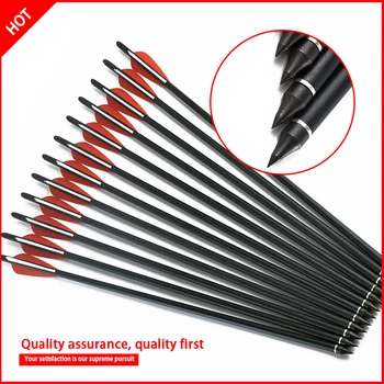 

12pcs hunting shooting 22 inch crossbow arrow mixed carbon shaft red white leaf feather changeable arrow tip