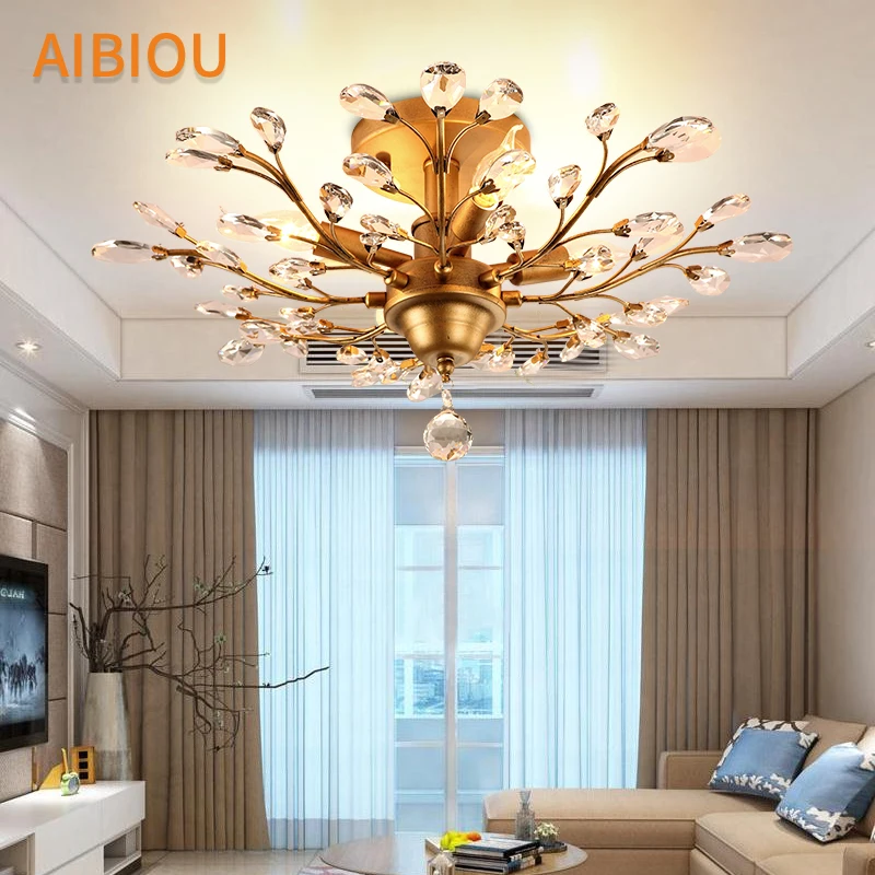 

AIBIOU Modern LED Ceiling Light With Metal Lamp Body For Living Room Gold Crystal Lamp Ceiling Lights Indoor Luxury Ceiling Lamp