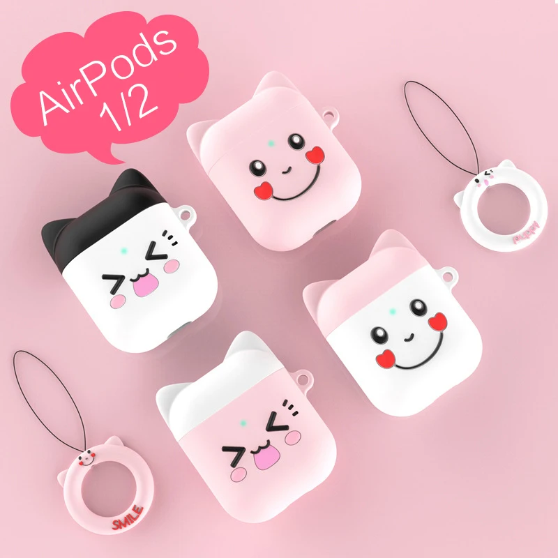 Силиконовый чехол для Apple Airpods Мягкий противоударный чехол для AirPods утолщение милые наушники в форме кота для AirPods 2 защитный чехол