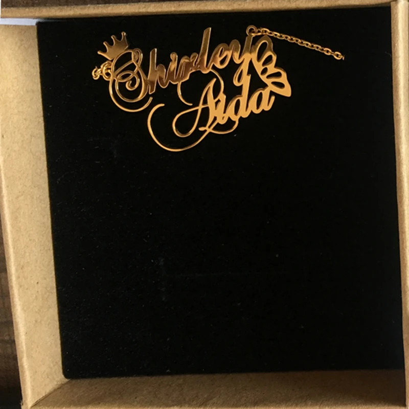  2019 Couple Name Necklaces Stainless Steel Rose Gold Personalized Custom Corwn Butterfly With Name 