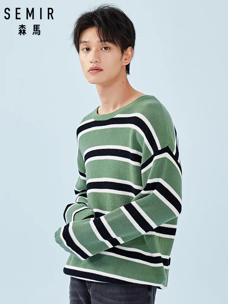 

SEMIR Striped Sweater for Men Ribbed-Knit Sweater Pullover Sweater with Dropped Shoulder in Soft Cotton Fashion for Spring