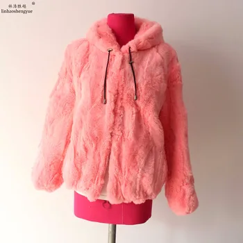 

Linhaoshengyue real Rabbit fur coat with hood