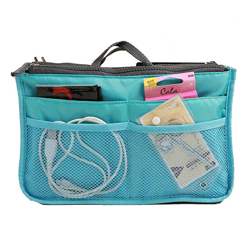 Portable Double Zipper Storage Bag Insert Multifunction Makeup Handbag