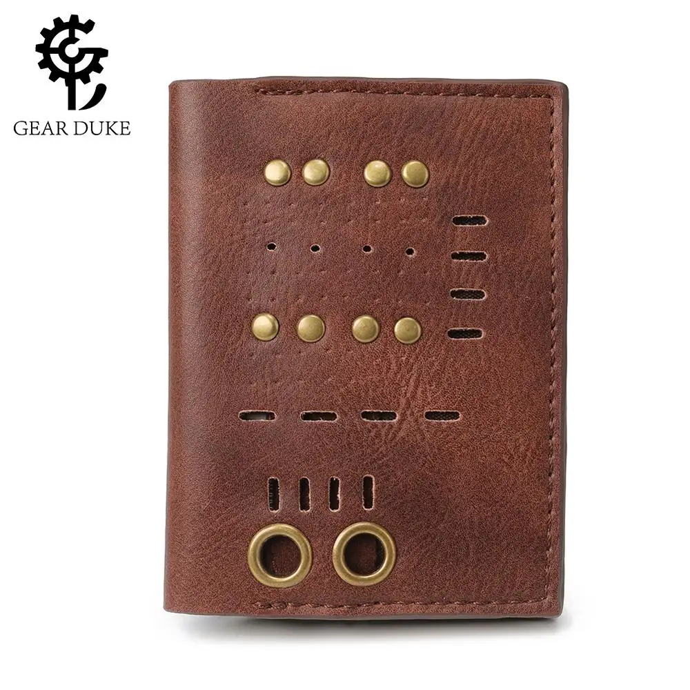 

GearDuke Steampunk Retro Trend Men's Wallet Vintage Metal Rivets Purses Brown Stylish Short Wallet For Men
