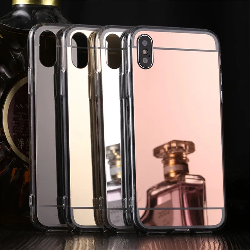 

Espelho luxo Caso TPU para iphone X Xs Max XR Subiu Chapeamento Ouro Maquiagem Tampa Traseira para iphone 7 8 6s Telefone Shell