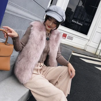 

2018 New Fashion Faux Fur Coat Winter Women Casual Slim Sleeveless Faux Fox Fur Vest Winter Jacket Women