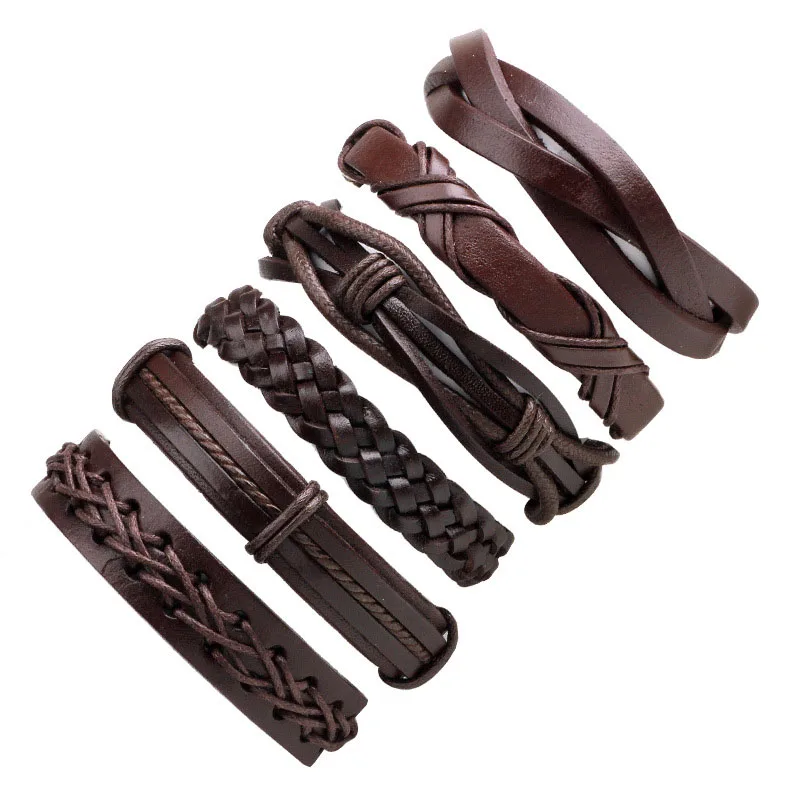 

6pc/set Diy Woven Leather Jewelry Men's Leather Bracelet Multi-piece Combination Six-piece Bracelet