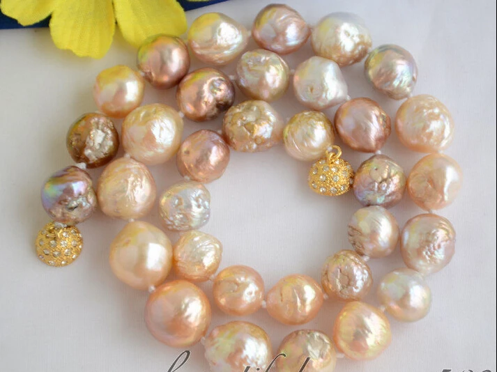

Fast SHIPPING p6565 13mm PINK LAVENDER PEACOCK almost round Edison REBORN NECKLACE 17inch (A0430)
