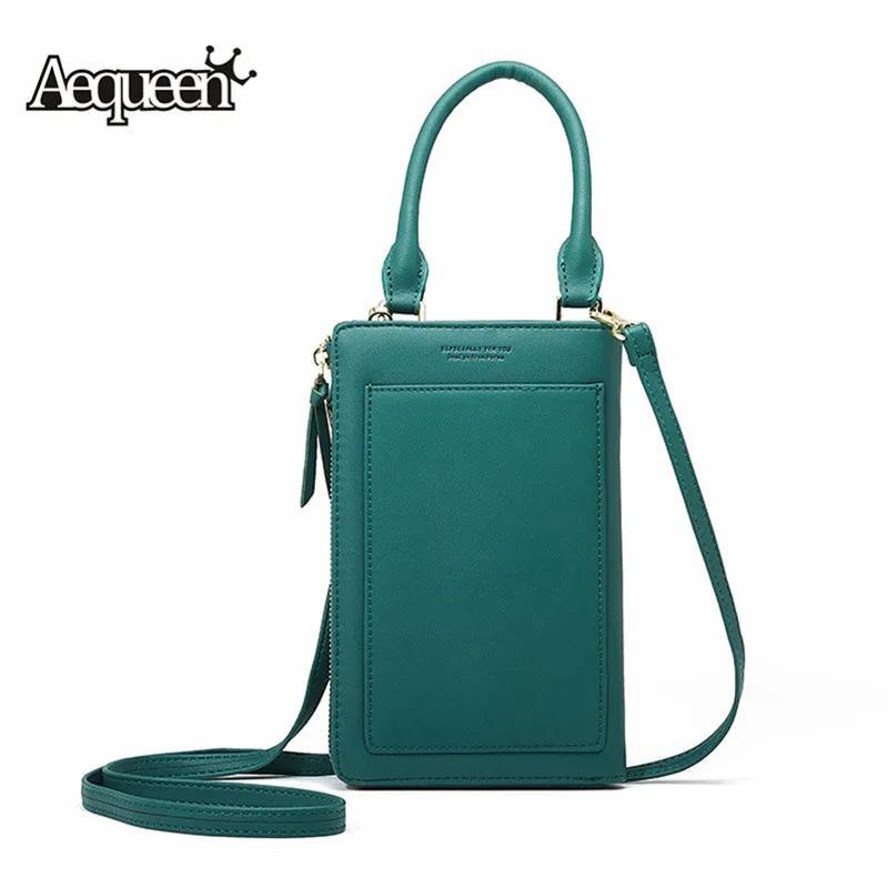 

AEQUEEN Mini Shoulder Bags For Women Phone Wallet Green Long Purse Card Holder Wallet Small Handbag Young Girl Crossbody Bag