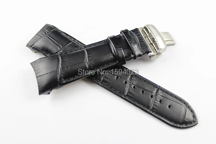Skup 23mm (klamra 20mm) T035617A wysokiej jakości srebrna klamra motylkowa + T035439 czarne prawdziwa skóry zakrzywiony koniec paski Watchband człowiek