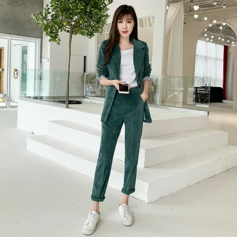 womens corduroy trouser suit